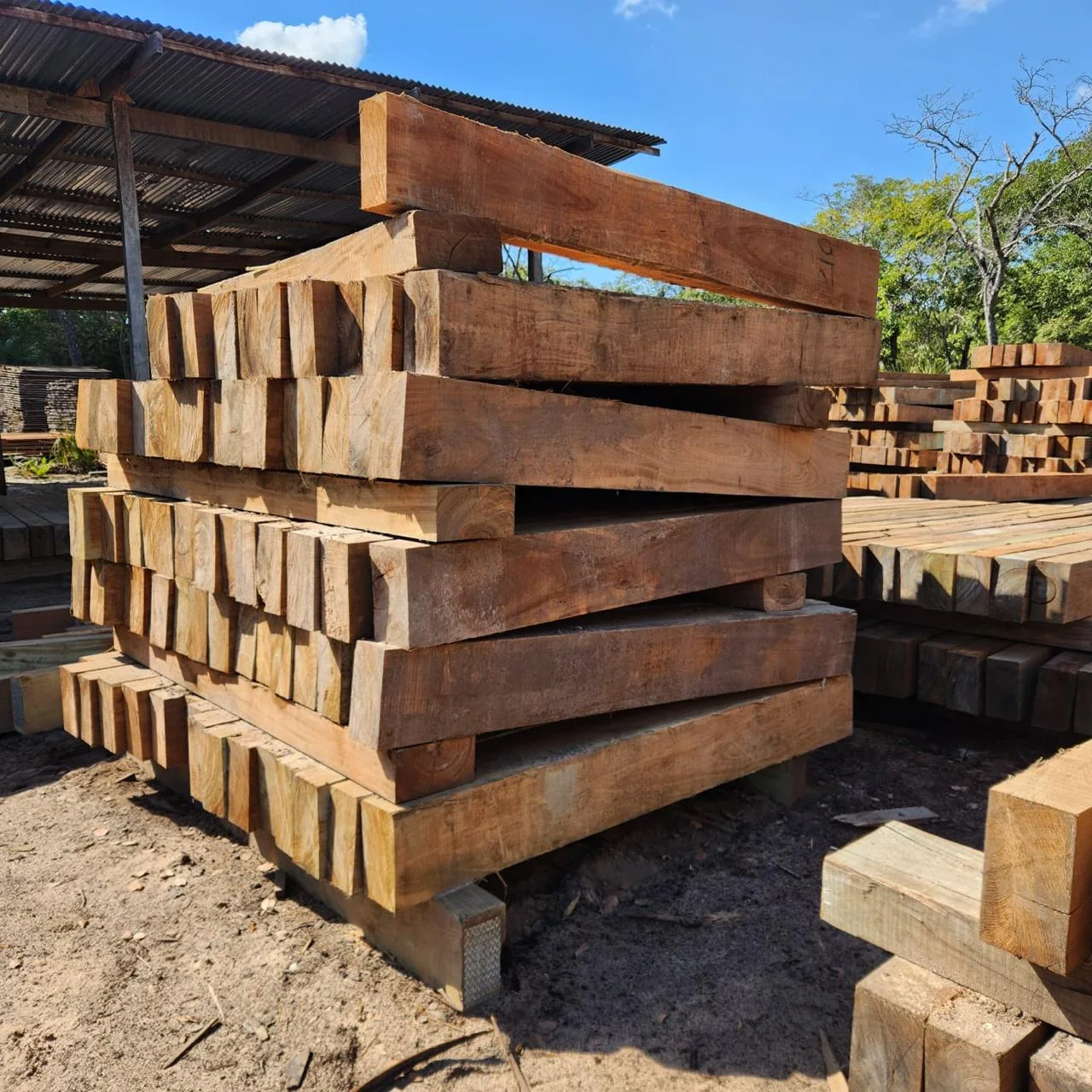 Block stack of virgin hardwood sleepers